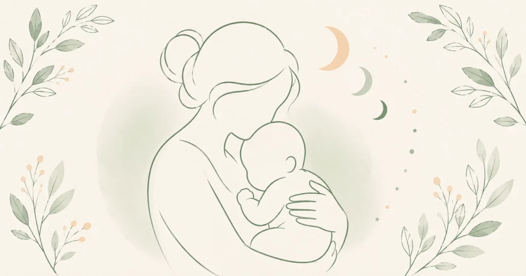 Ilustração de adulto acolhendo bebê no colo, ilustrando o manejo da cólica do lactente segundo o Roma V